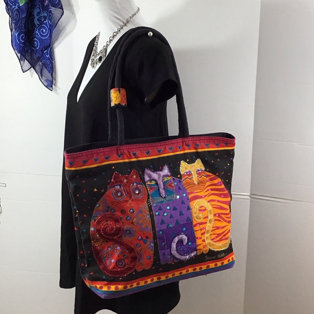 Laurel Burch Art Colorful Cat Design Tote Bag